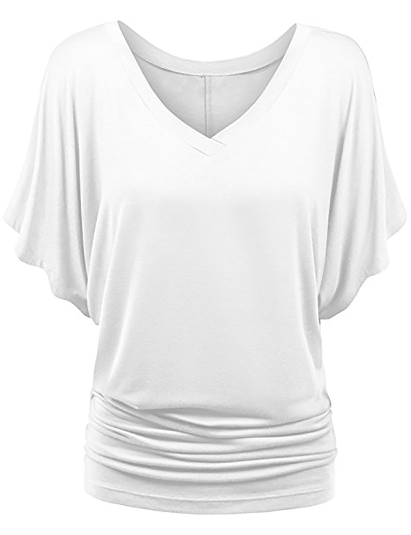 Damen lässiges V-Ausschnitt T-Shirt mit drapiertem Saum Drune