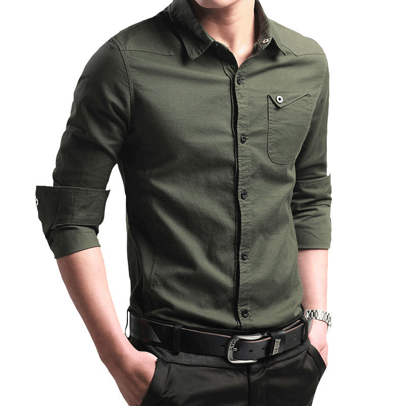 Herren Slim‑Fit Baumwollhemd mit krempelbaren Ärmeln und Brusttasche Drune