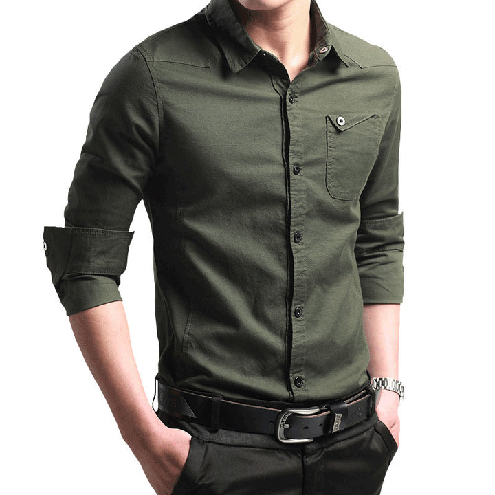 Herren Slim‑Fit Baumwollhemd mit krempelbaren Ärmeln und Brusttasche Drune