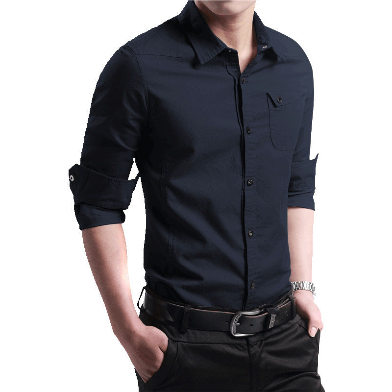 Herren Slim‑Fit Baumwollhemd mit krempelbaren Ärmeln und Brusttasche Drune