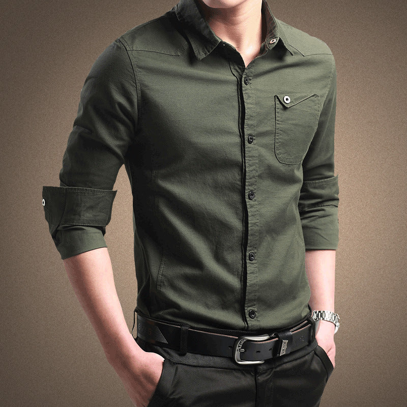 Herren Slim‑Fit Baumwollhemd mit krempelbaren Ärmeln und Brusttasche Drune