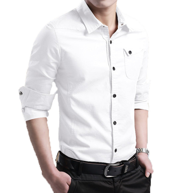 Herren Slim‑Fit Baumwollhemd mit krempelbaren Ärmeln und Brusttasche Drune