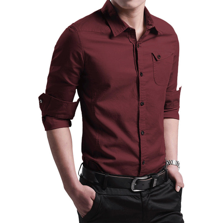 Herren Slim‑Fit Baumwollhemd mit krempelbaren Ärmeln und Brusttasche Drune