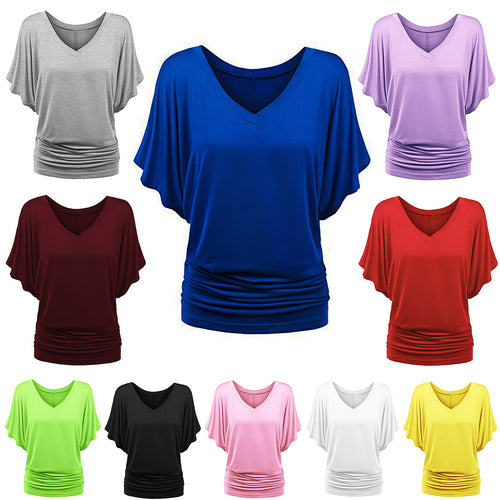 Damen lässiges V-Ausschnitt T-Shirt mit drapiertem Saum Drune