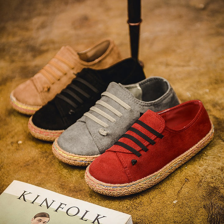 Damen nan niedriger Sneaker-Espadrille mit Veloursleder-Optik, elastischen Schnürbändern und geflochtener Jute-Sohle Drune