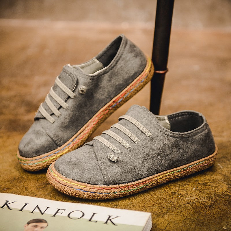 Damen nan niedriger Sneaker-Espadrille mit Veloursleder-Optik, elastischen Schnürbändern und geflochtener Jute-Sohle Drune