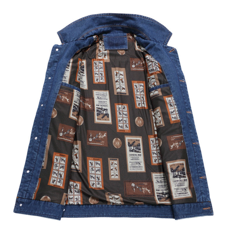 Herren Denimjacke im Vintage-Look mit kontrastierendem Innenfutter und Brusttaschen Drune