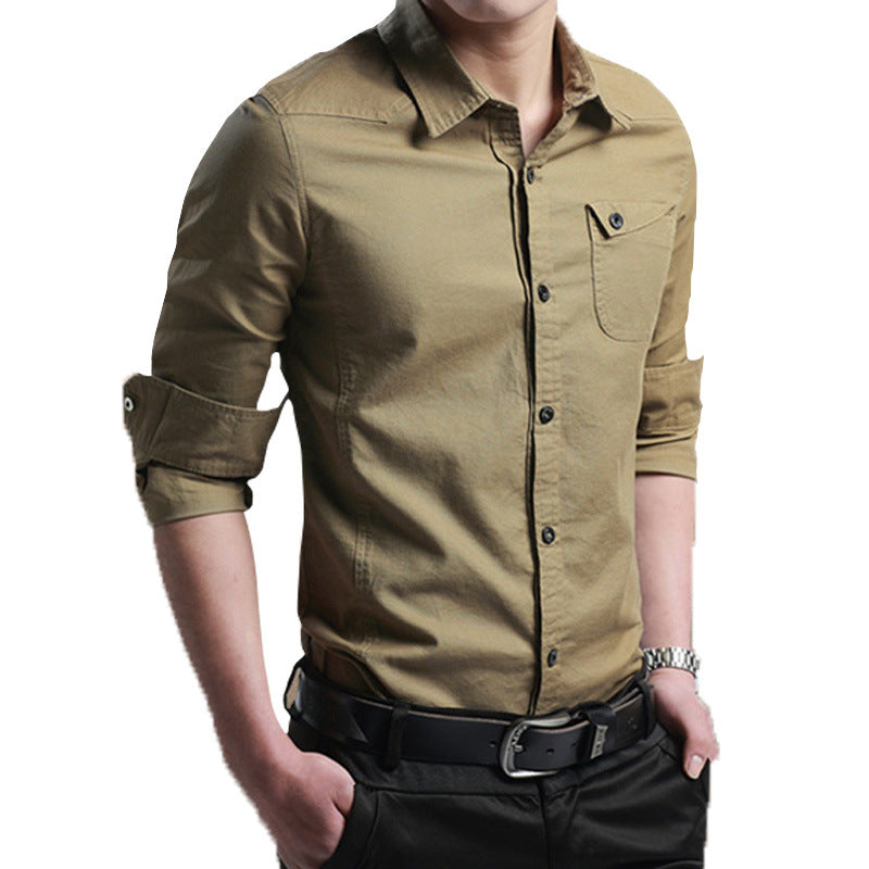 Herren Slim‑Fit Baumwollhemd mit krempelbaren Ärmeln und Brusttasche Drune