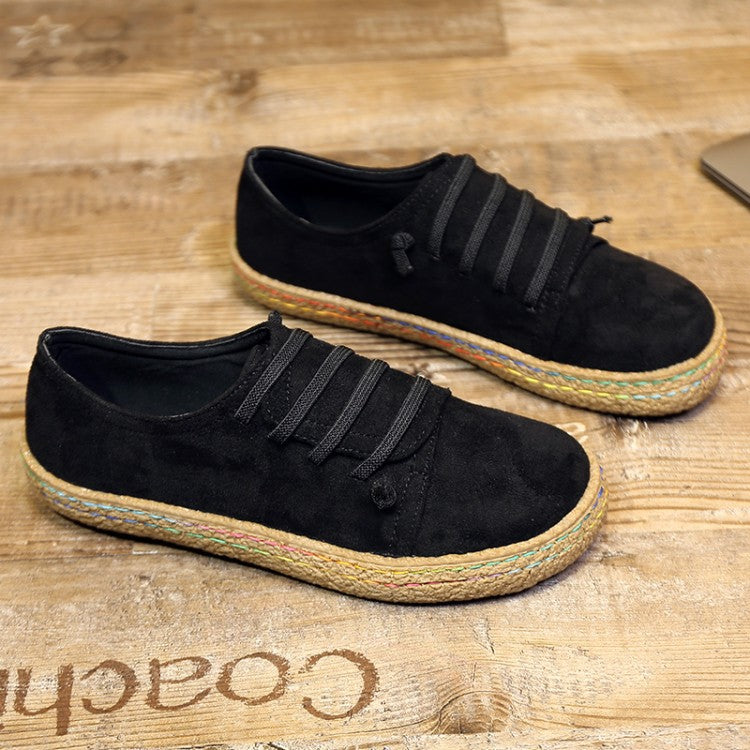 Damen nan niedriger Sneaker-Espadrille mit Veloursleder-Optik, elastischen Schnürbändern und geflochtener Jute-Sohle Drune
