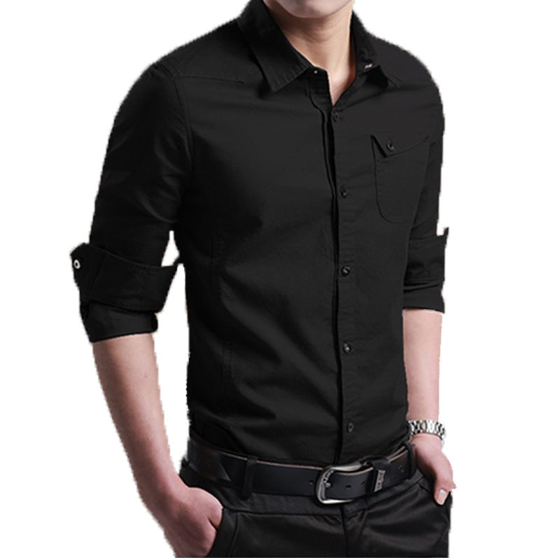 Herren Slim‑Fit Baumwollhemd mit krempelbaren Ärmeln und Brusttasche Drune