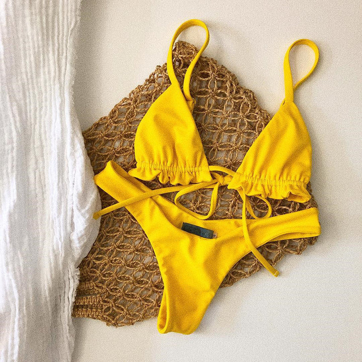 Damen Chic Triangel-Bikini mit verspielten Rüschendetails Drune