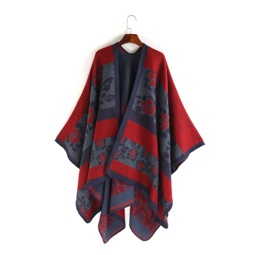 Damen Oversize-Ruana-Poncho mit Sternjacquard und Zierstichkante Drune