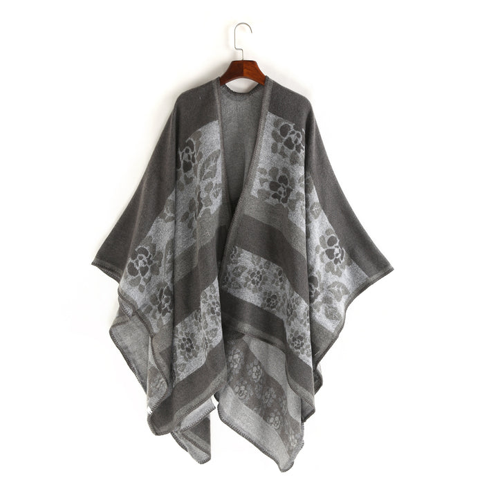 Damen Oversize-Ruana-Poncho mit Sternjacquard und Zierstichkante Drune