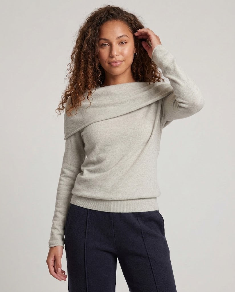Damen Feinstrick-Pullover mit überschnittener Carmen-Kragenpartie und taillierter Passform Drune