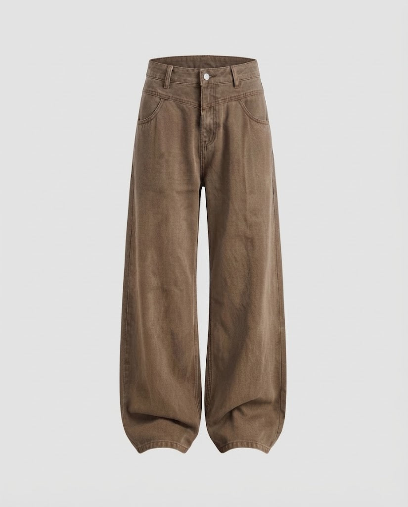 Damen Weit geschnittene Relaxed-Five-Pocket-Denimhose mit bodenlangem Saum Drune