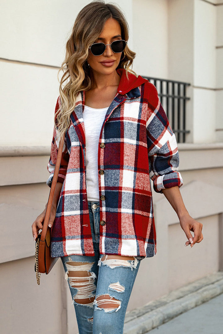 Drune | Gitterhemdenjacke mit Kapuze Polyester Lässig und Trendy