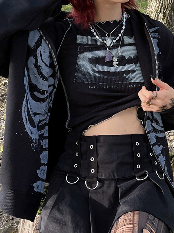 Drune | schwarze oversized Hoodie mit Skelettdruck