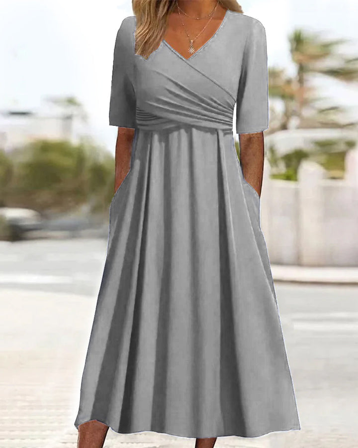 Drune | Elegantes gekreuztes Midi-Kleid mit Taschen für Damen