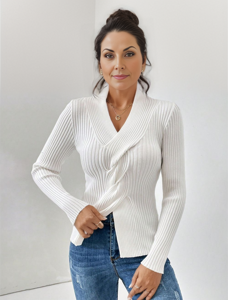 Drune | Weißer Pullover Aus Geripptem Material