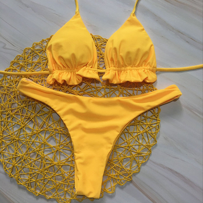 Damen Chic Triangel-Bikini mit verspielten Rüschendetails Drune