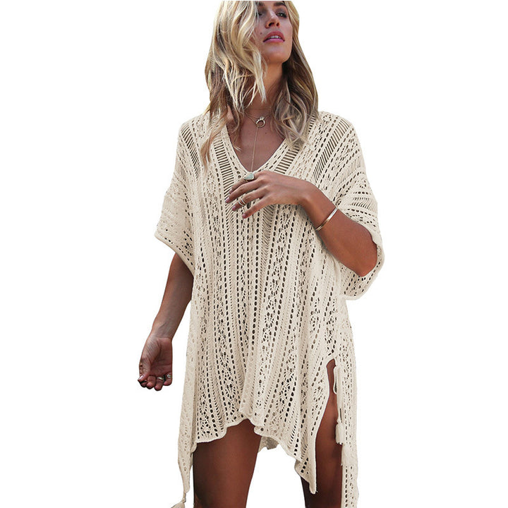 Damen lässiger Häkel-Kaftan mit stilvollem V-Ausschnitt Drune