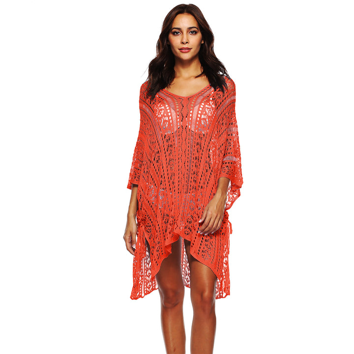 Damen lässiger Häkel-Kaftan mit stilvollem V-Ausschnitt Drune