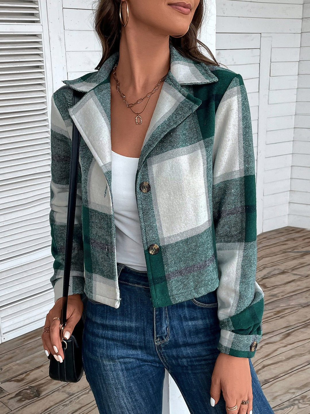 Drune | Karierte Knopfleiste Jacke - Klassisches Muster - Leichte Polyester Mischung - Lässiger Schicht-Look