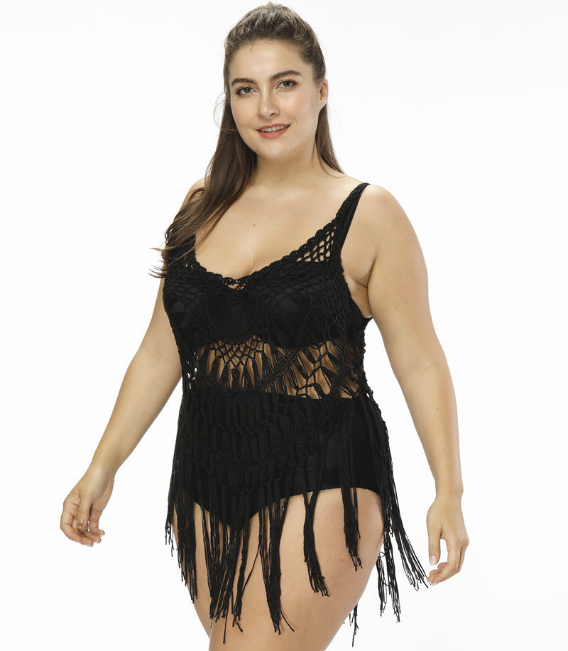 Damen gehäkelter Strandponcho mit Fransen Drune