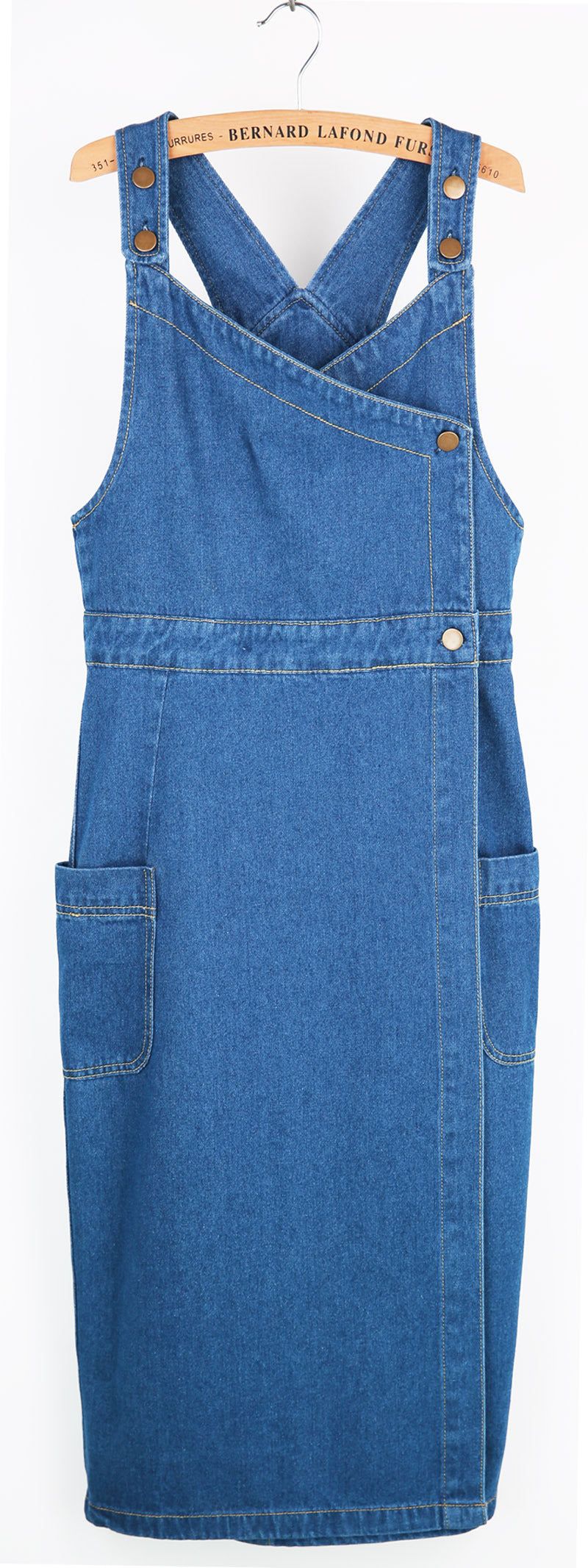 Damen Kreuz-Rücken Denim Latzkleid Drune