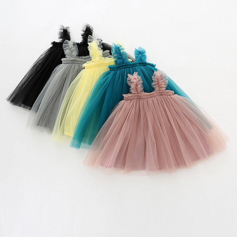 Mädchen Tüll Twirl Kleid mit Rüschen-Trägern Drune
