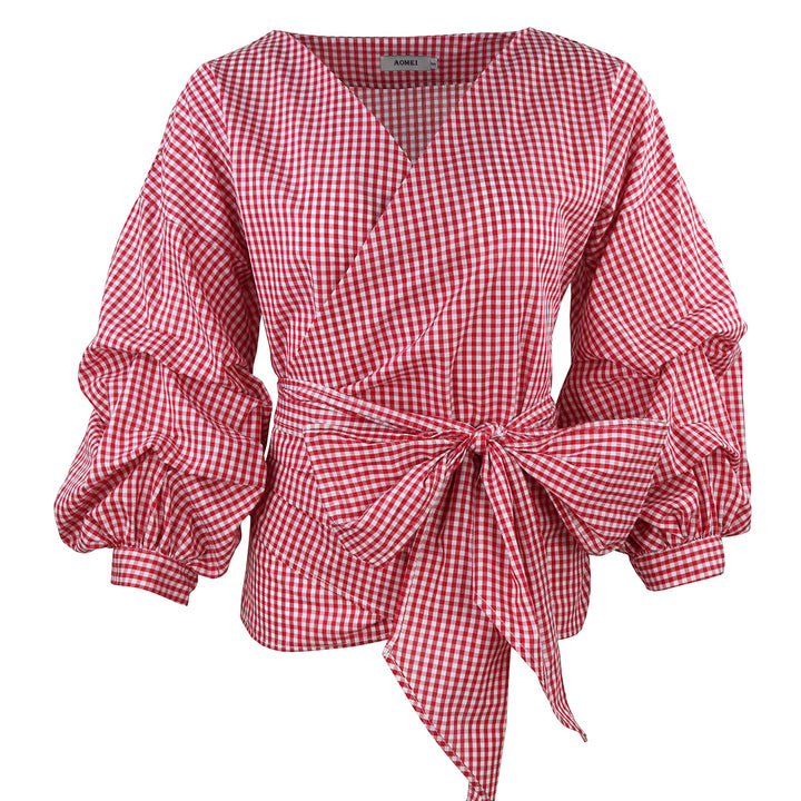 Damen Wickelbluse mit voluminösen Ärmeln Drune