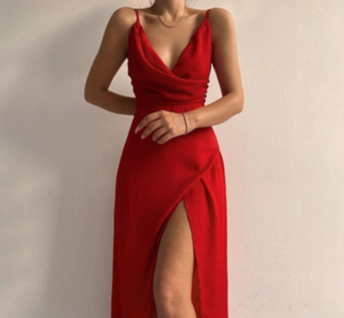 Drune | V-Ausschnitt Midikleid mit Druck und Schlitz
