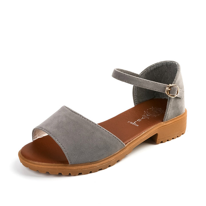 Damen nan Velours-Optik Sandalette mit geschlossener Fersenpartie, verstellbarem Knöchelriemen und profiliertem Gummisohlenabsatz Drune