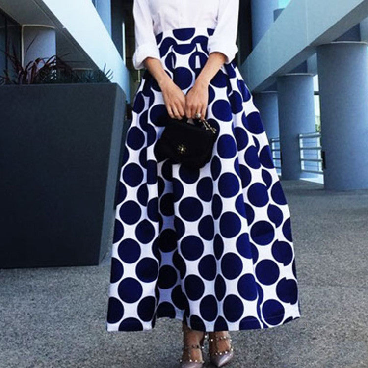 Damen Maxirock mit hoher Taille, ausgestelltem Teller‑Schnitt und dekorativem Punkte‑Print Drune