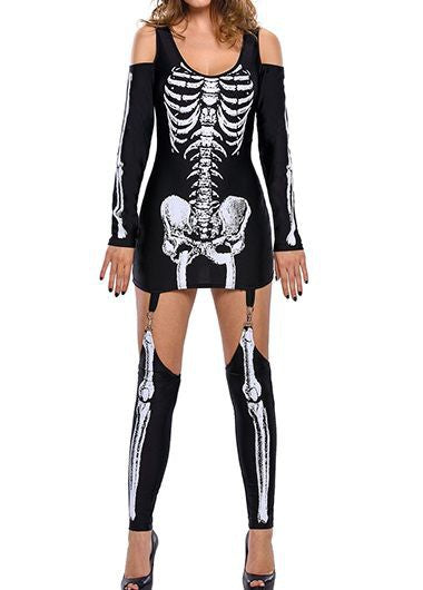 Damen Skelett-Minikleid mit schulterfreiem Cut-Out, figurbetontem Stretch-Jersey und abnehmbaren Strumpfhaltern Drune