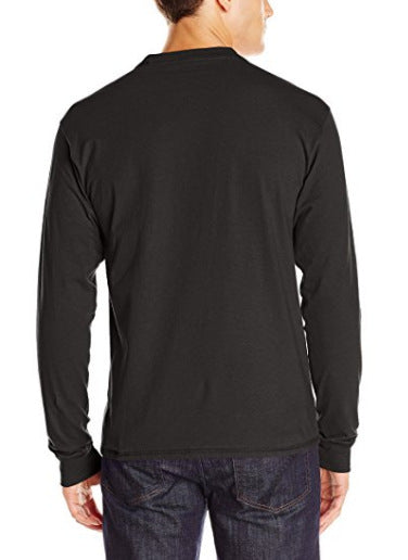Herren Langarm-Henleyshirt mit Rundhalsausschnitt und dekorativer Knopfleiste Drune