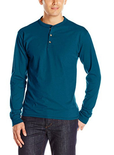 Herren Langarm-Henleyshirt mit Rundhalsausschnitt und dekorativer Knopfleiste Drune