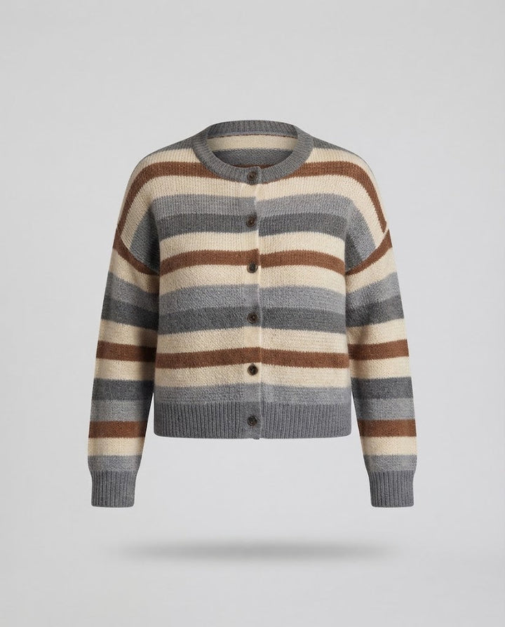 Damen Kurze Cardigan im Retro-Streifen-Look mit Rippenbündchen Drune