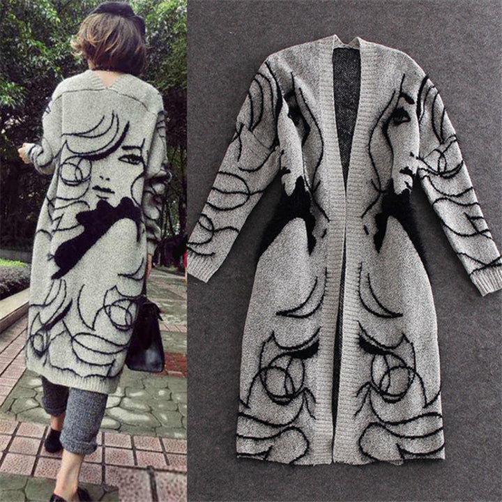 Damen Strickcardigan mit kunstvollem Muster und offenem Schnitt Drune