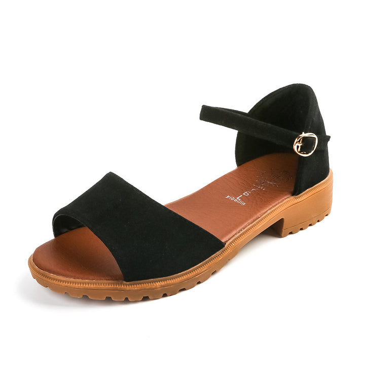 Damen nan Velours-Optik Sandalette mit geschlossener Fersenpartie, verstellbarem Knöchelriemen und profiliertem Gummisohlenabsatz Drune