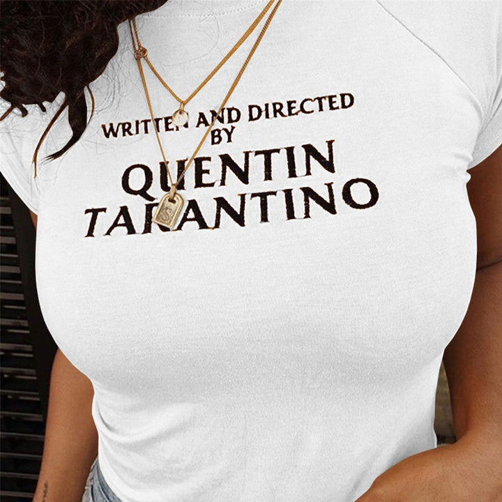 Damen T-Shirt mit kreativem Schriftzug und figurbetonter Passform Drune