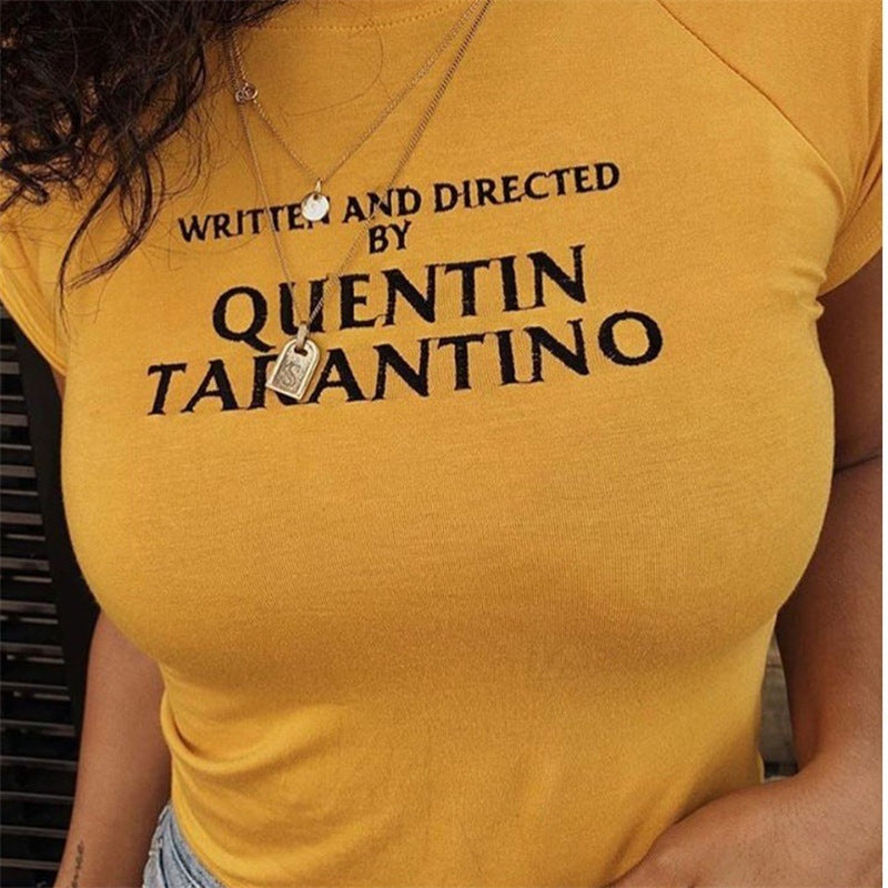 Damen T-Shirt mit kreativem Schriftzug und figurbetonter Passform Drune