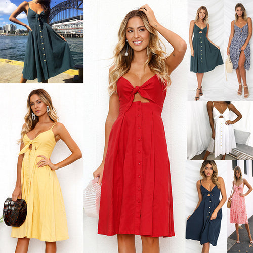 Damen Sommerkleid mit Knoten und Knopfdetails Drune