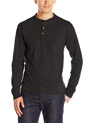 Herren Langarm-Henleyshirt mit Rundhalsausschnitt und dekorativer Knopfleiste Drune