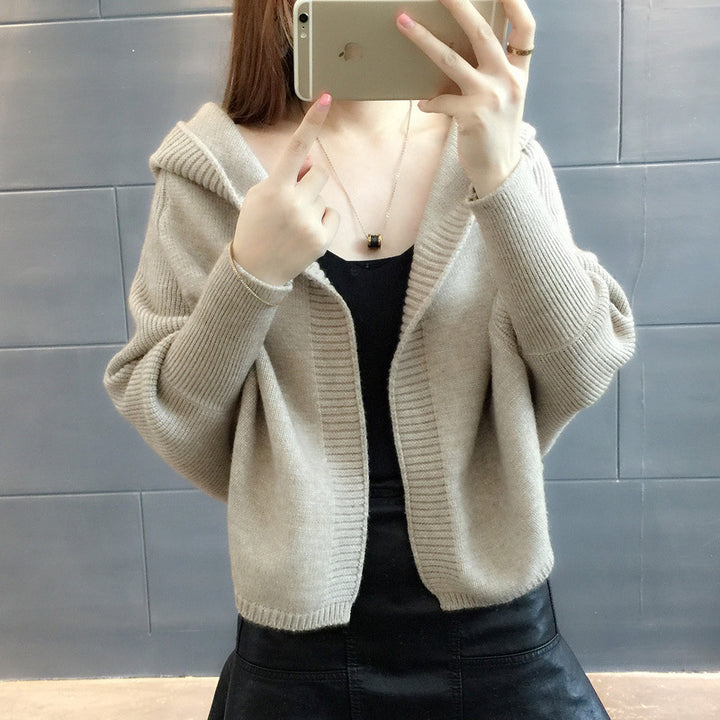 Damen kuschelige Strickjacke mit Kapuze und weitem Schnitt Drune