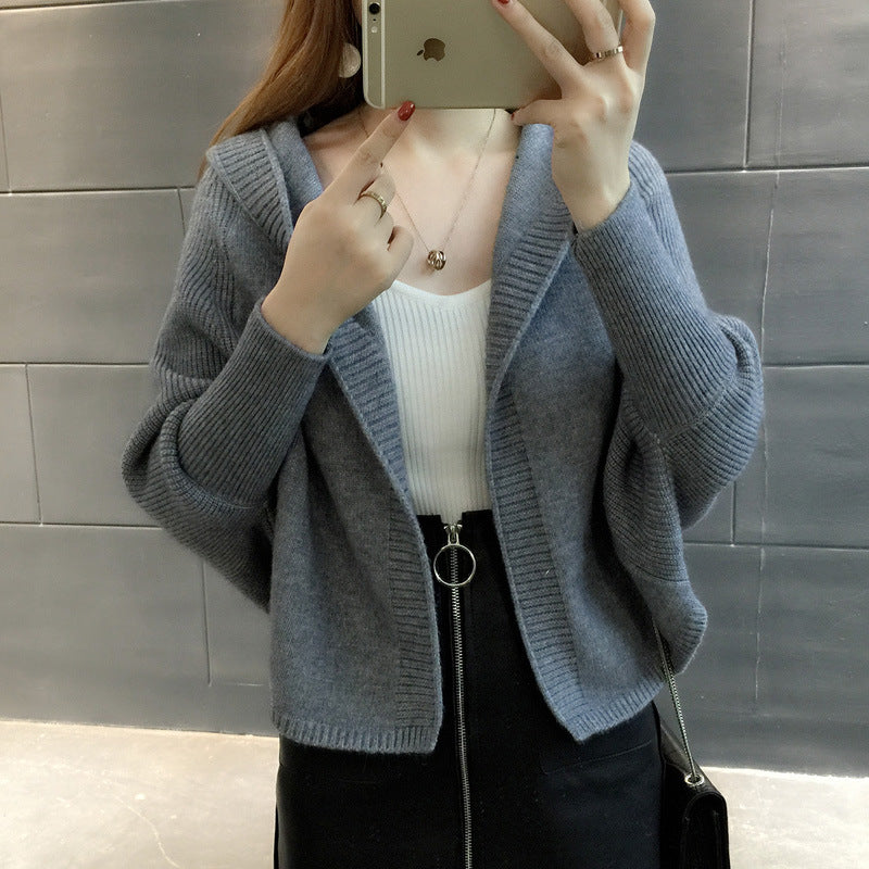 Damen kuschelige Strickjacke mit Kapuze und weitem Schnitt Drune