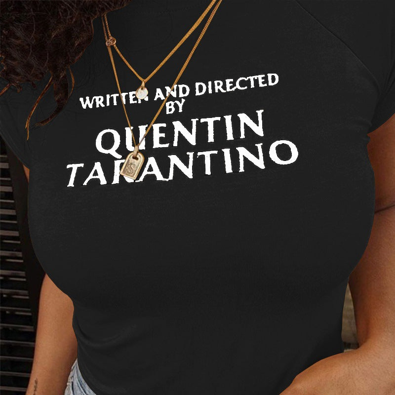 Damen T-Shirt mit kreativem Schriftzug und figurbetonter Passform Drune