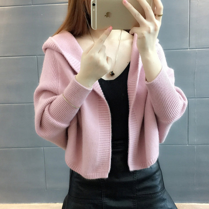 Damen kuschelige Strickjacke mit Kapuze und weitem Schnitt Drune