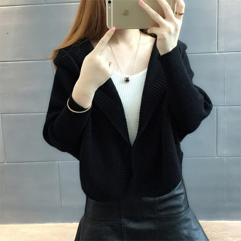 Damen kuschelige Strickjacke mit Kapuze und weitem Schnitt Drune