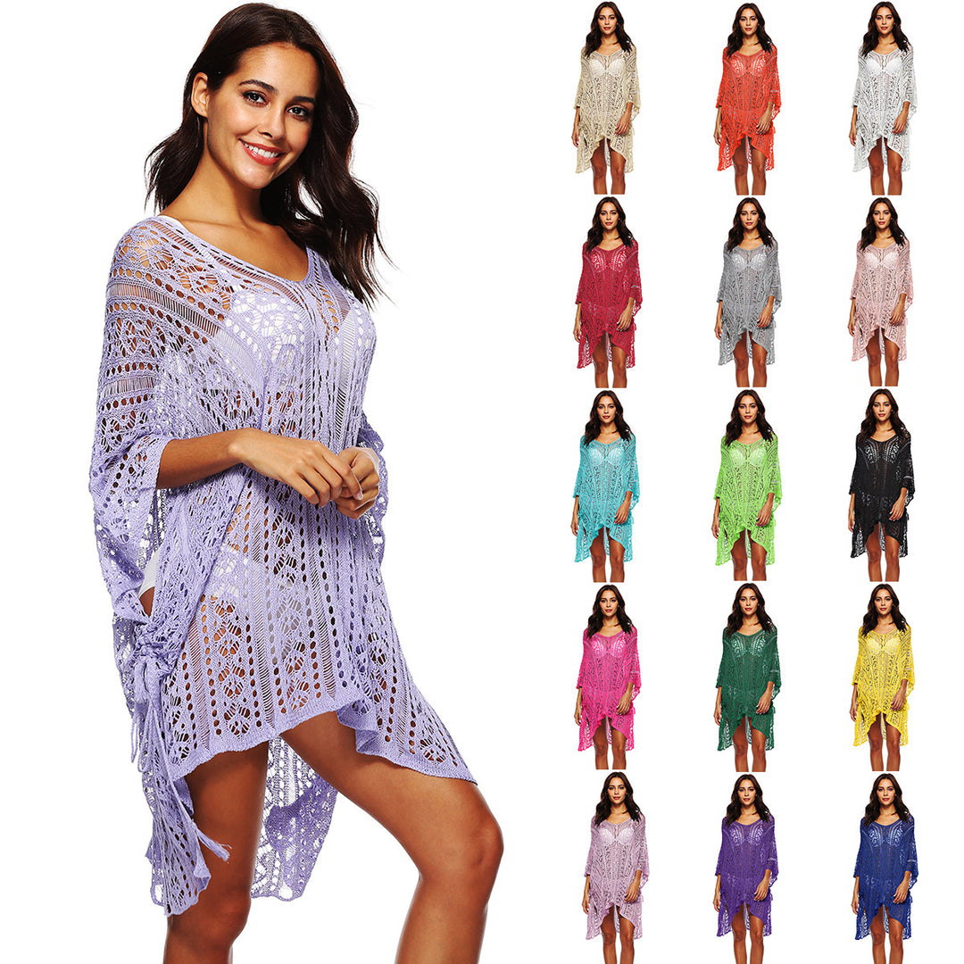 Damen lässiger Häkel-Kaftan mit stilvollem V-Ausschnitt Drune